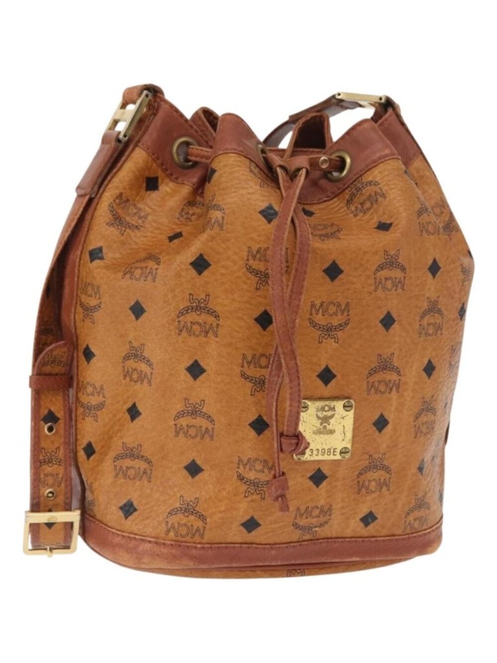 MCM Logogram Vicetos Shoulder Bag PVC Leather Brown Gold